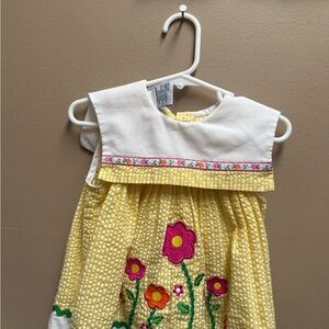Girls Yellow Floral Smocked Dress with White Yoke